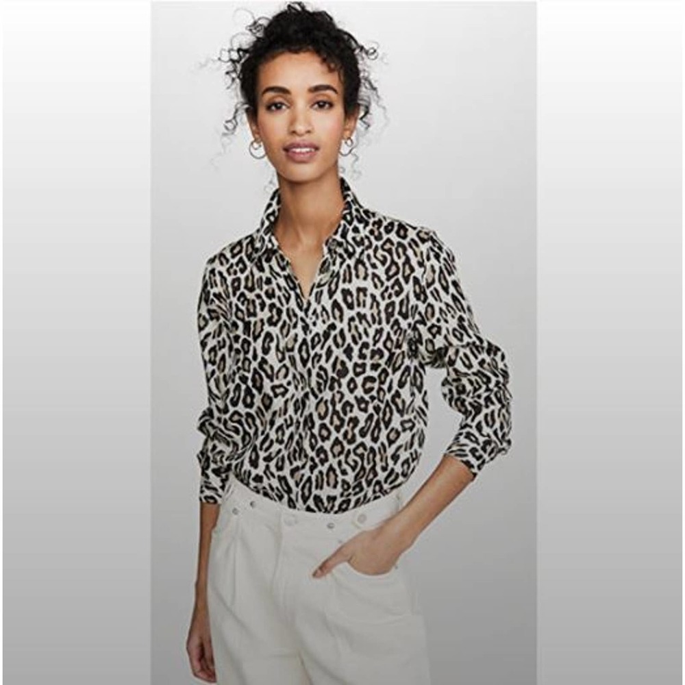 Theory Cheetah Silk Button Blouse Petite